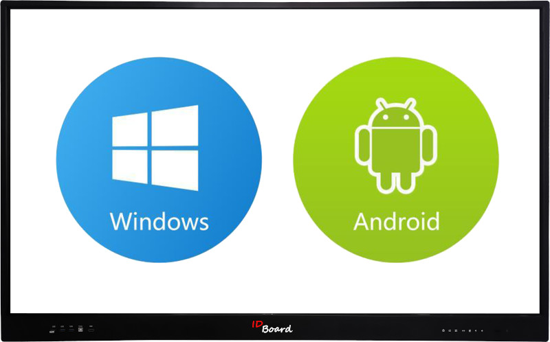 Monitory interaktywne IDBoard RLTxxA8N wyposażone są standardowo w system Android, ale można je dodatkowo wyposażyć w komputer OPS z systemem Windows